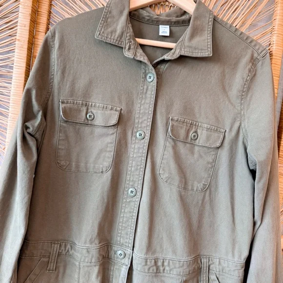 Old Navy Olive Green Coverall Overalls SZ L Jumpsuit Front Buttons Casual - Picture 2 of 5